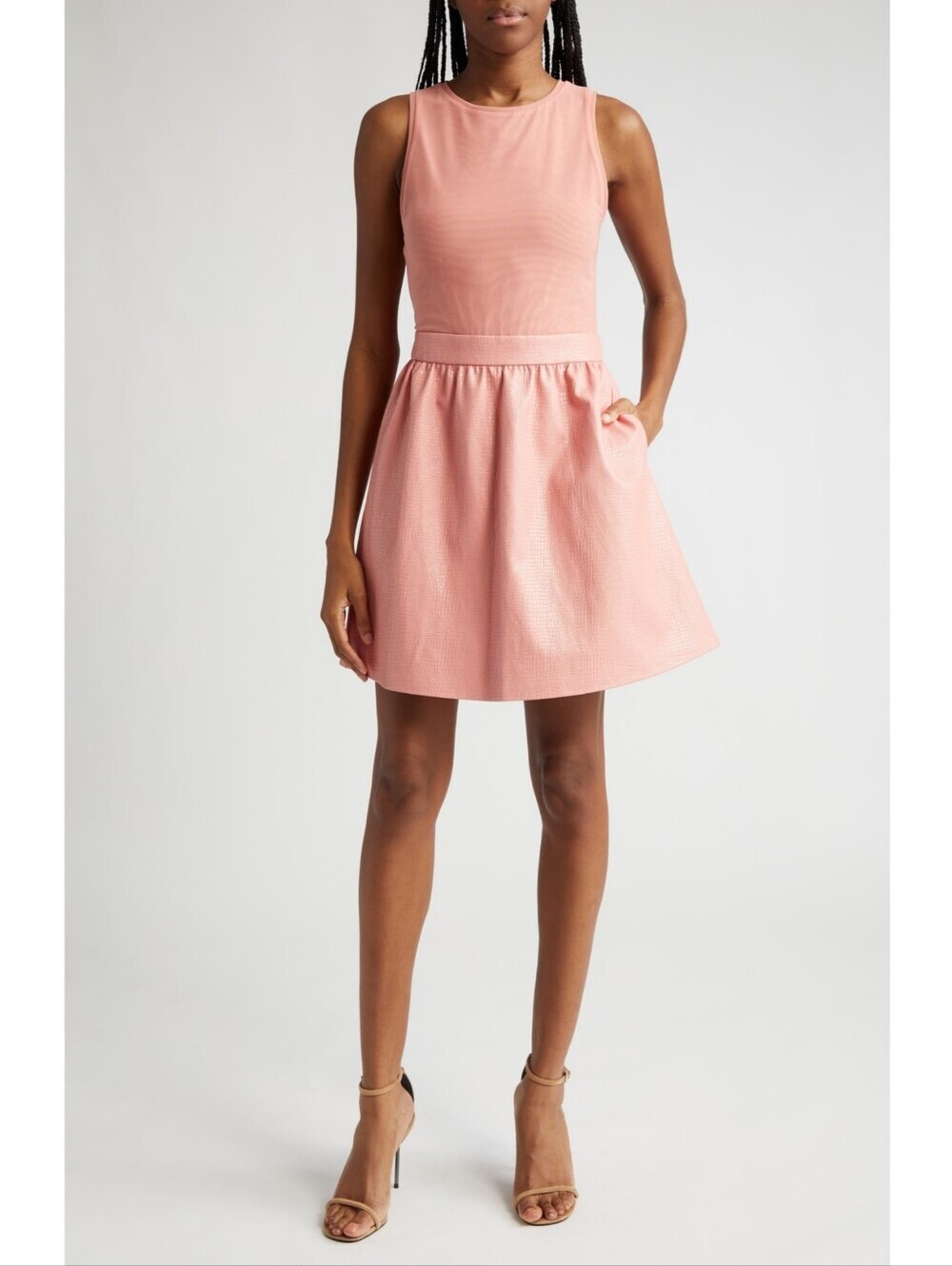 Alice + Olivia Chara Mixed Sleeveless Faux Leather Skirt Dress Size 2